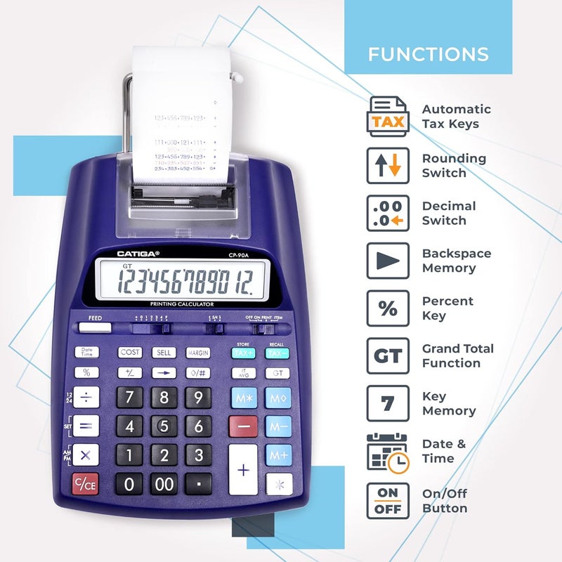 CATIGA New & Upgraded 2025 Printing Calculator Adding Machine 10 Key, Desktop Home Office Calculator with Paper Roll Print Out, Accounting Business Finance - Image 4